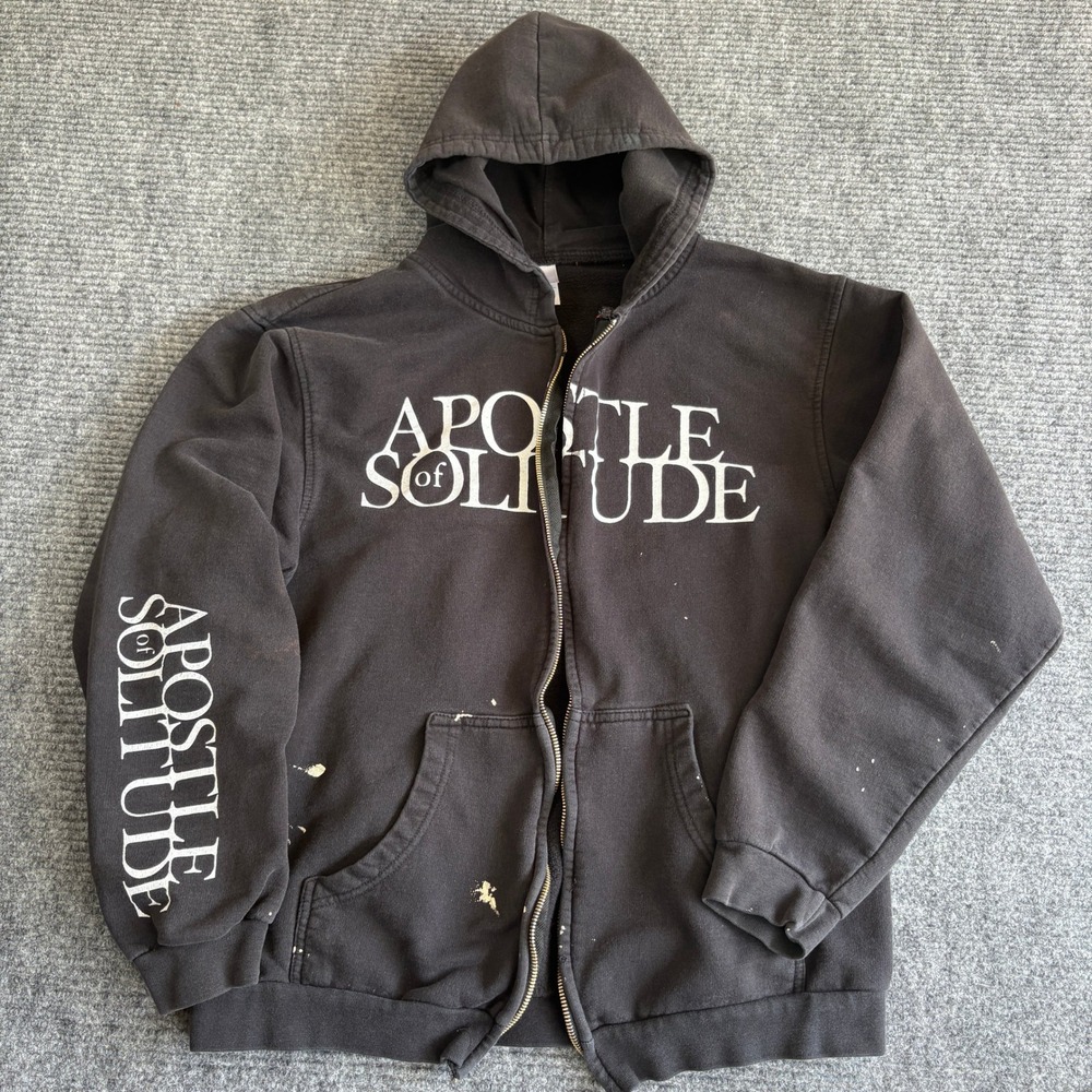 Apostle of Solitude Band Hoodie Mens Medium Faded Black Zip Up Doom Metal Tultex